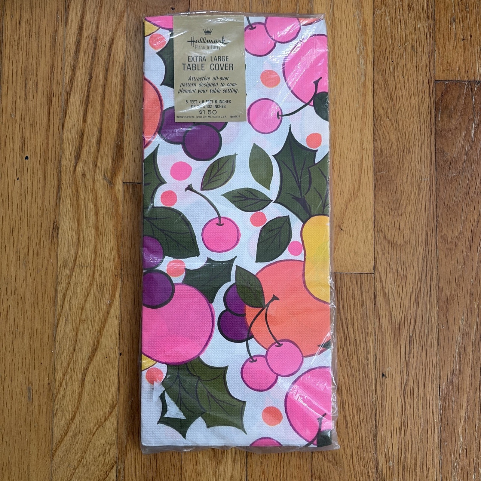 Vtg New NOS 1970 Hallmark MCM Neon Fruit Party Paper Tablecloth 5 ft x 8 ft 6in