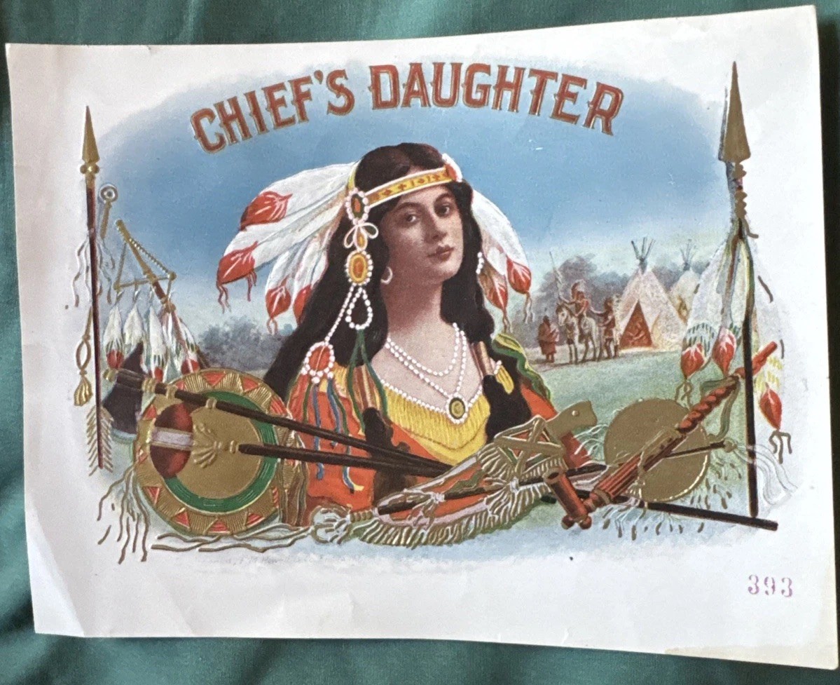 Rare Vintage Cigar box label Salesman’s Sample “ Chief’s Daughter”, Embossed 👀