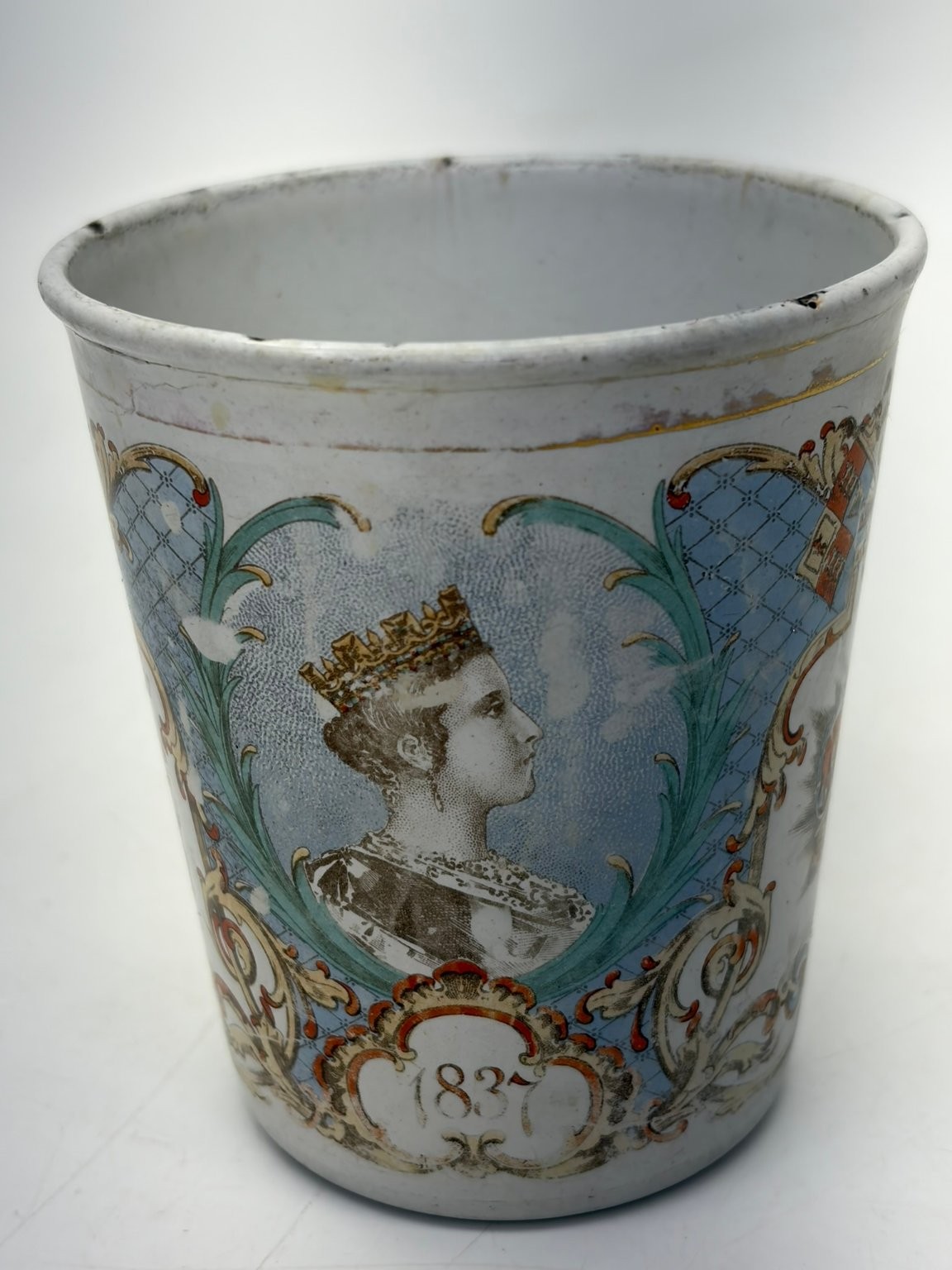 1837 Queen Victoria Coronation Souvenir Enamelware Mug Royal Beaker
