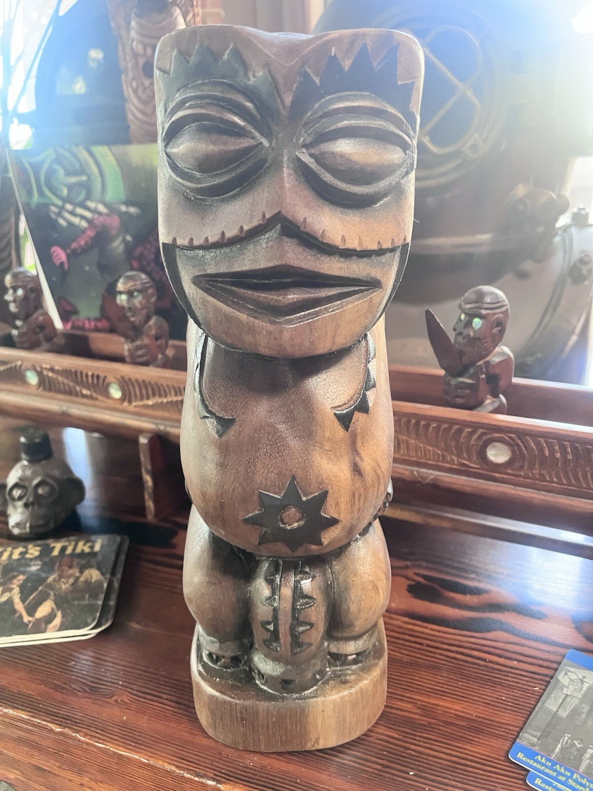New 11.5” Tall Traditional Tongan Style Monkey Pod Wood Tiki bar Decor Oceanic