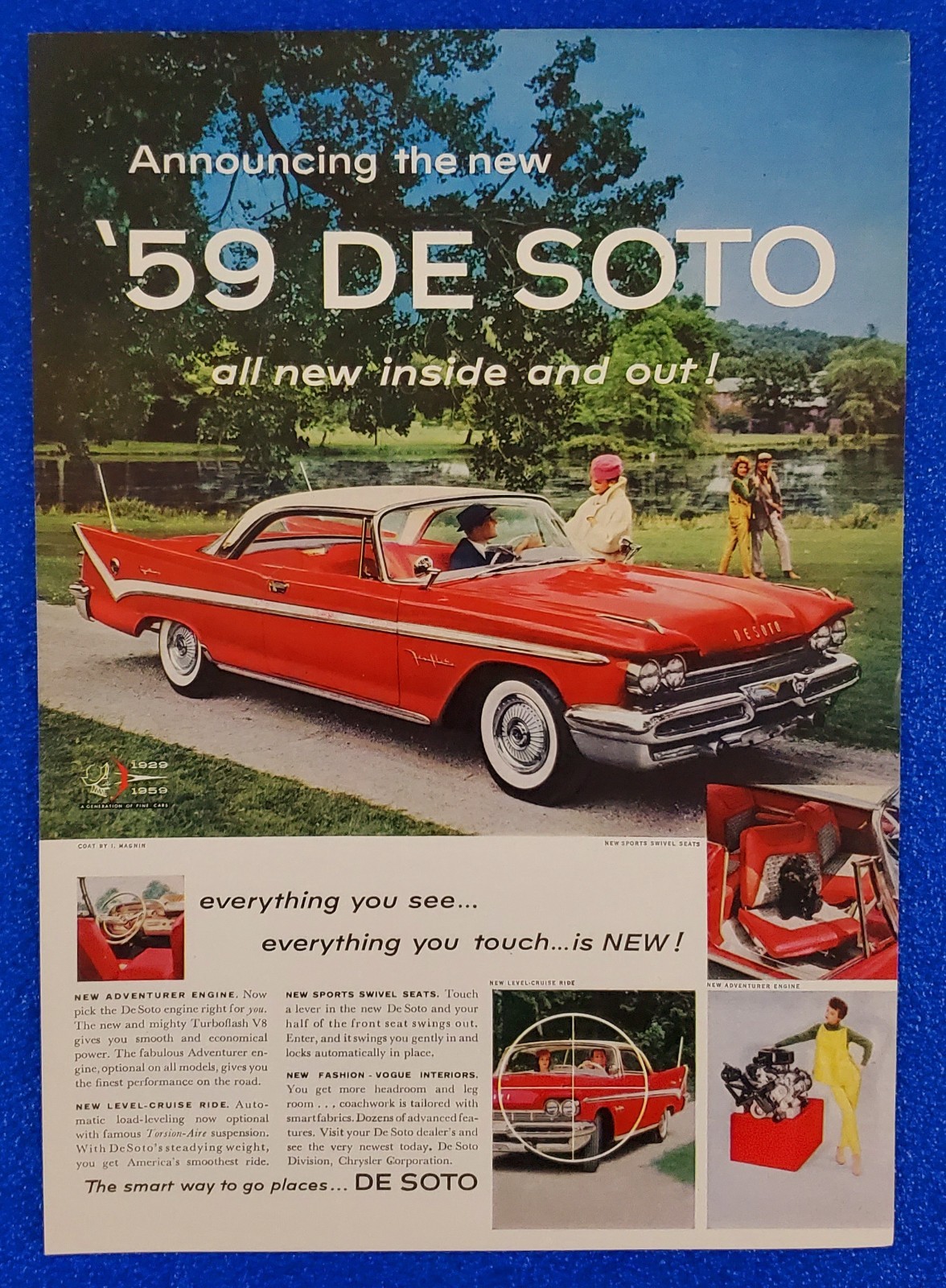 1959 CLASSIC DE SOTO FIREFLITE 2 DR SEDAN ORIGINAL VINTAGE PRINT AD CHRYSLER