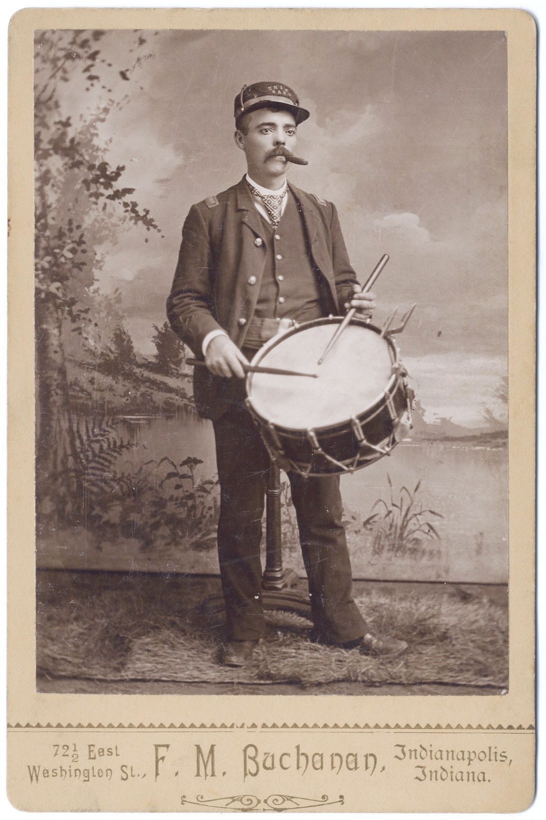 1880s UNION VETERAN DRUMMER w/ Cigar Cabinet Card Photo | Buchanan, Indianapolis