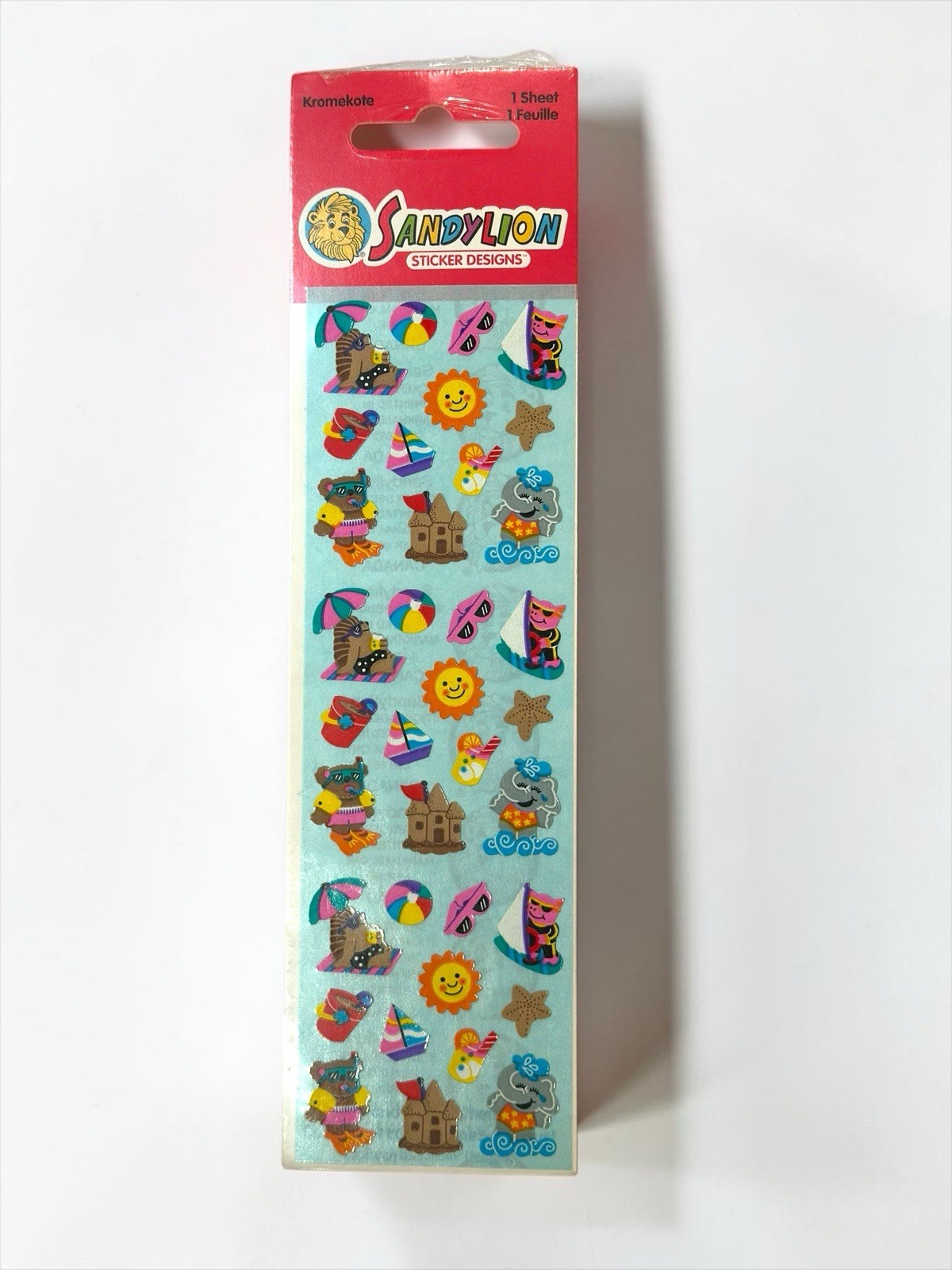 Vintage Sandylion Kromekote 90s Kidcore Beach Hedgehog Bear Sticker Sheet Sealed