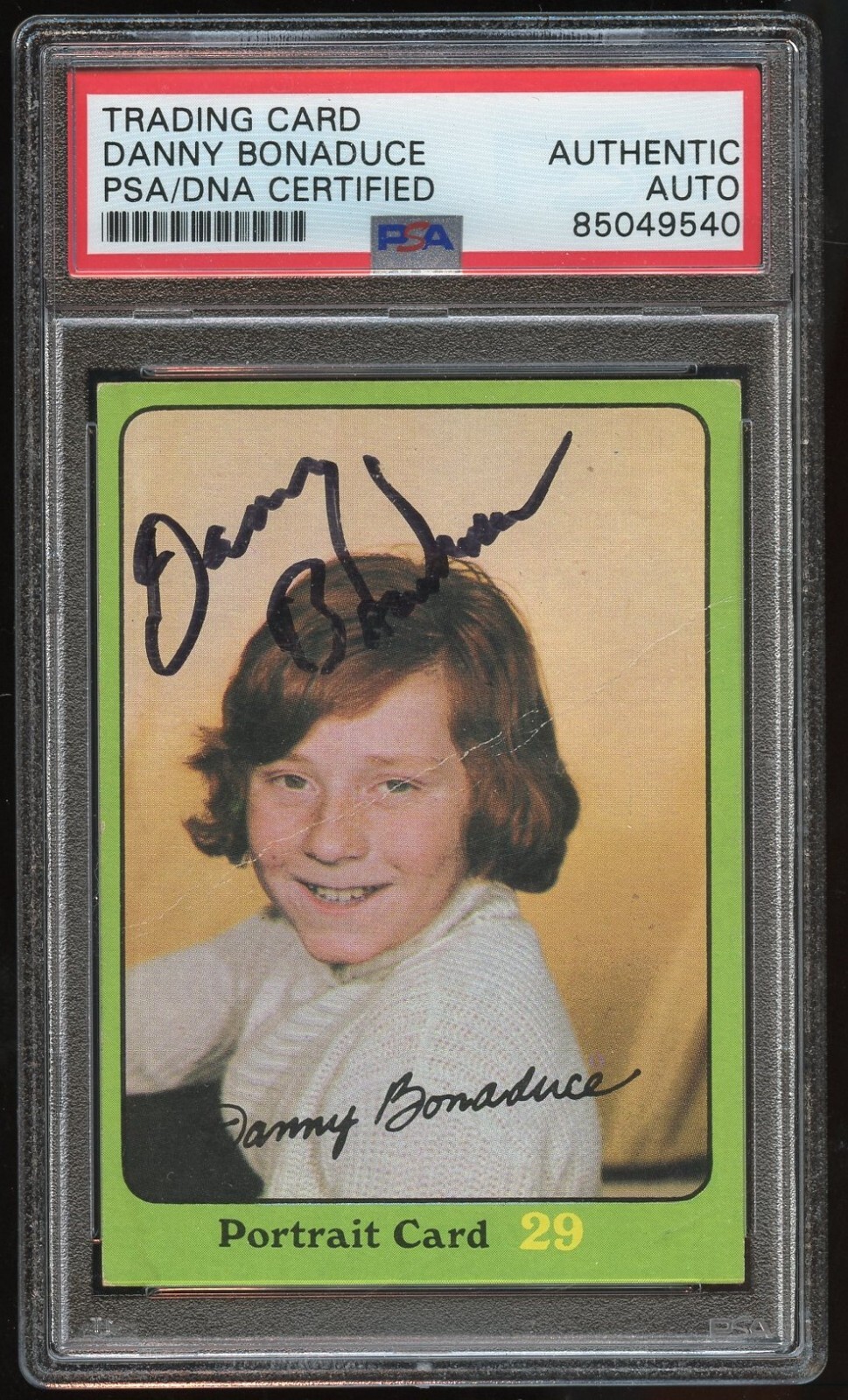 Danny Bonaduce #72B CREASED signed autograph 1971 Partridge Family Card PSA Slab