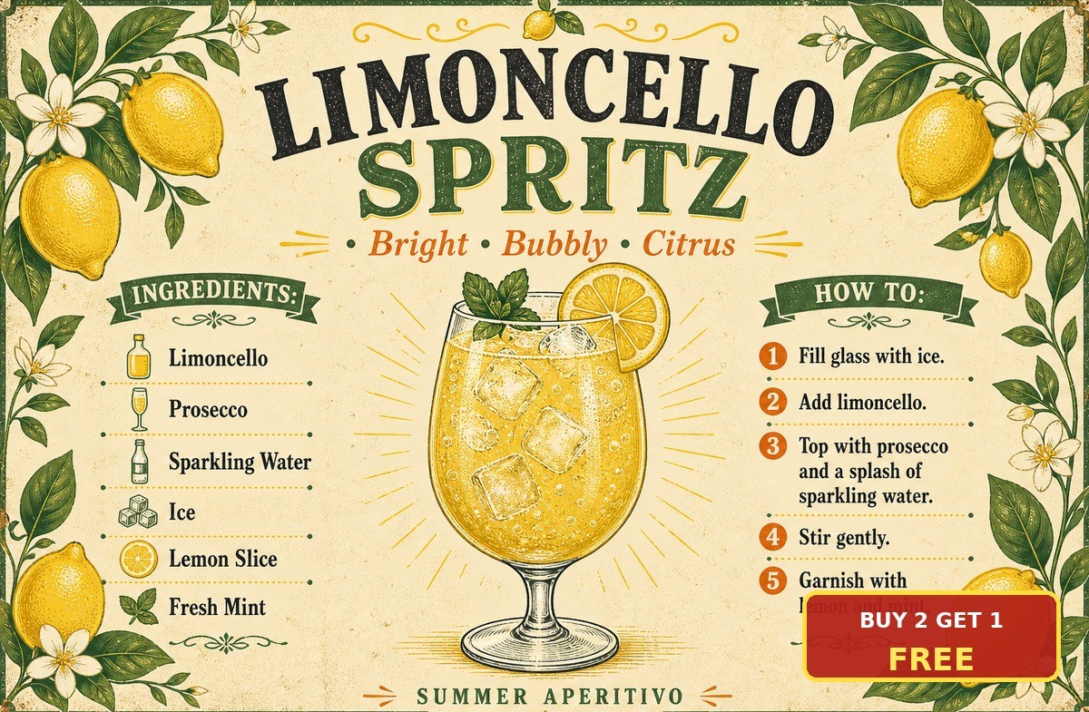 Limoncello Spritz Metal Sign Vintage Italian Cocktail Bar Menu Tin Plaque Decor