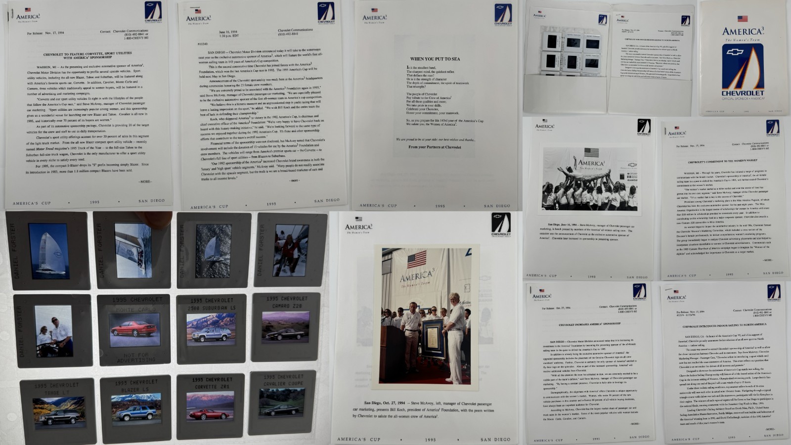 1994Press Kit America\'s Cup Chevrolet Racing Sailing + Quality Auto Slides