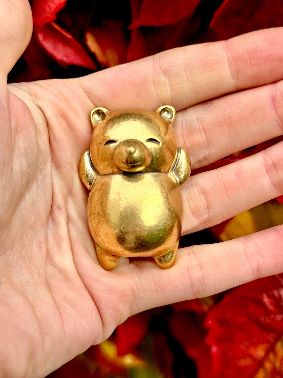 Vintage style solid brass Cute Miniature Happy Bear