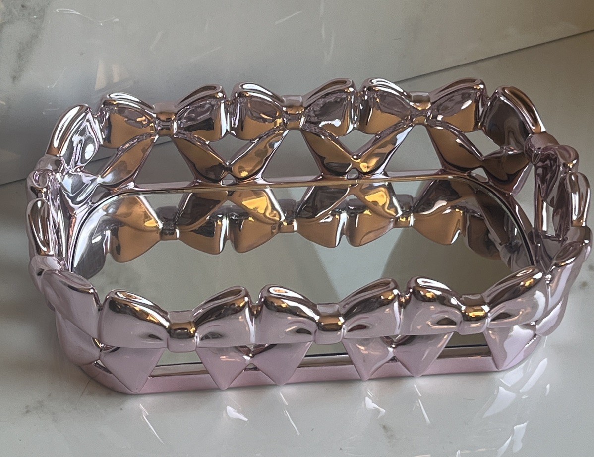 Bath & Body Works BBW Mirror Tray Pink Bows Emily in Paris accessories metallic