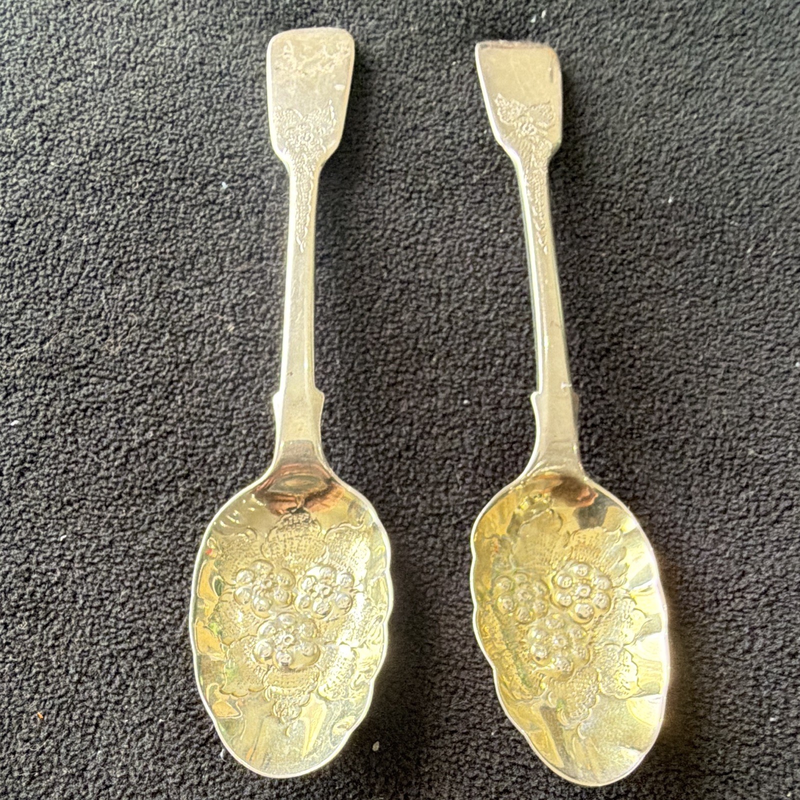 Pair of Gold Washed Sterling Silver Berry Spoons Hallmarked Mary Chawner 1835