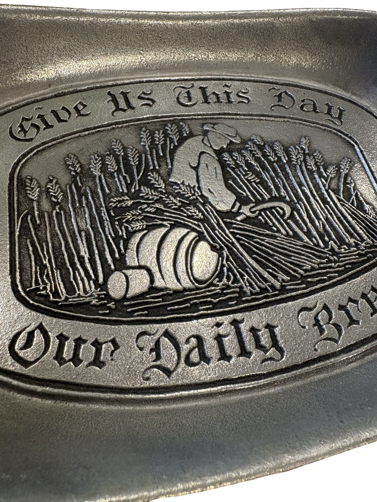 Vintage Wilton Columbia Bread Plate Give Us This Day Our Daily Bread Pewter