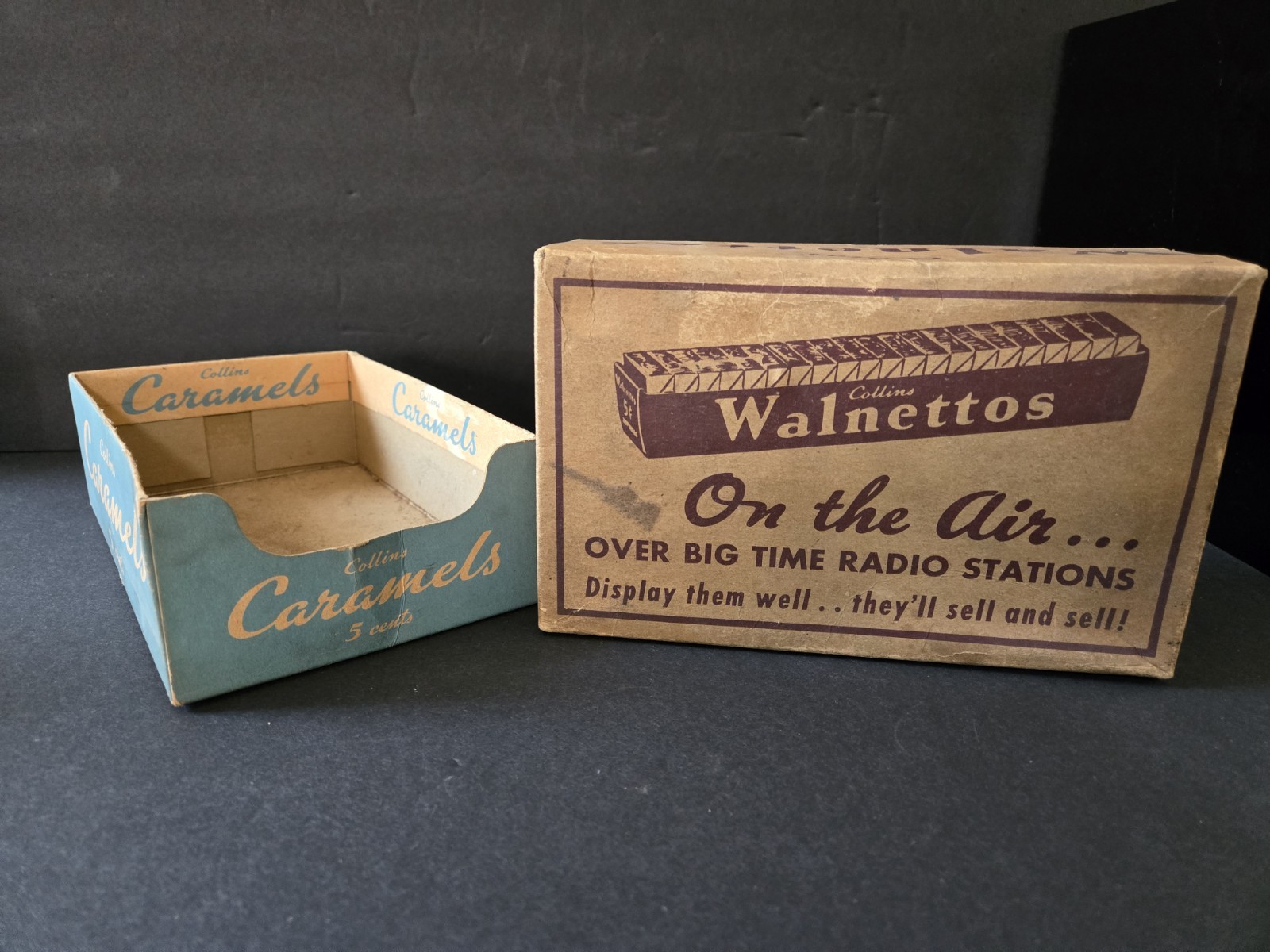 Vintage Walnettos Candy Display Box 1930s Peter Paul Collins Caramels 5c Sign