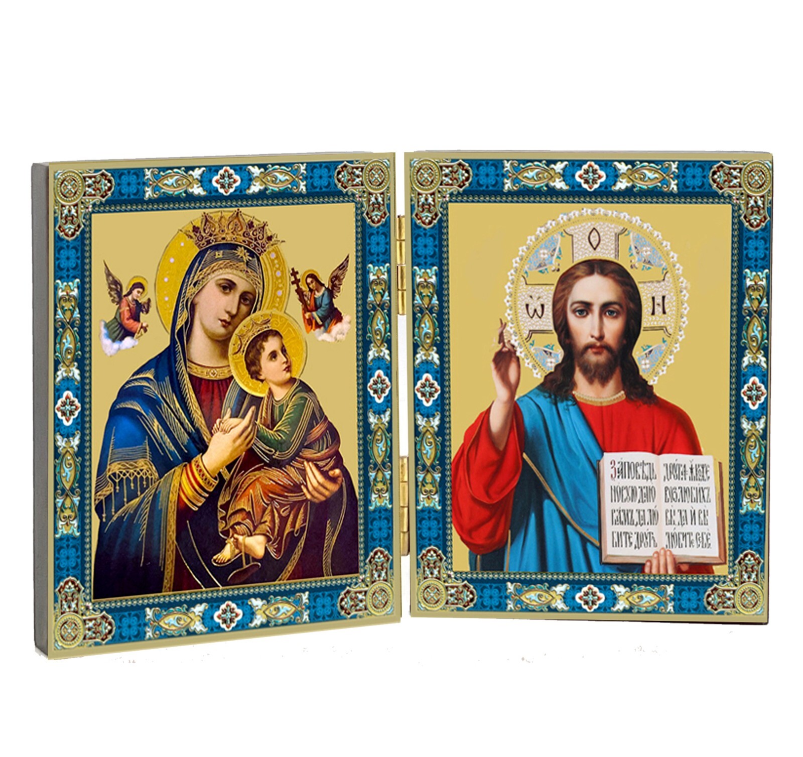 Perpetual Help and Jesus Christ The Teacher Small Icon Diptych Traveling