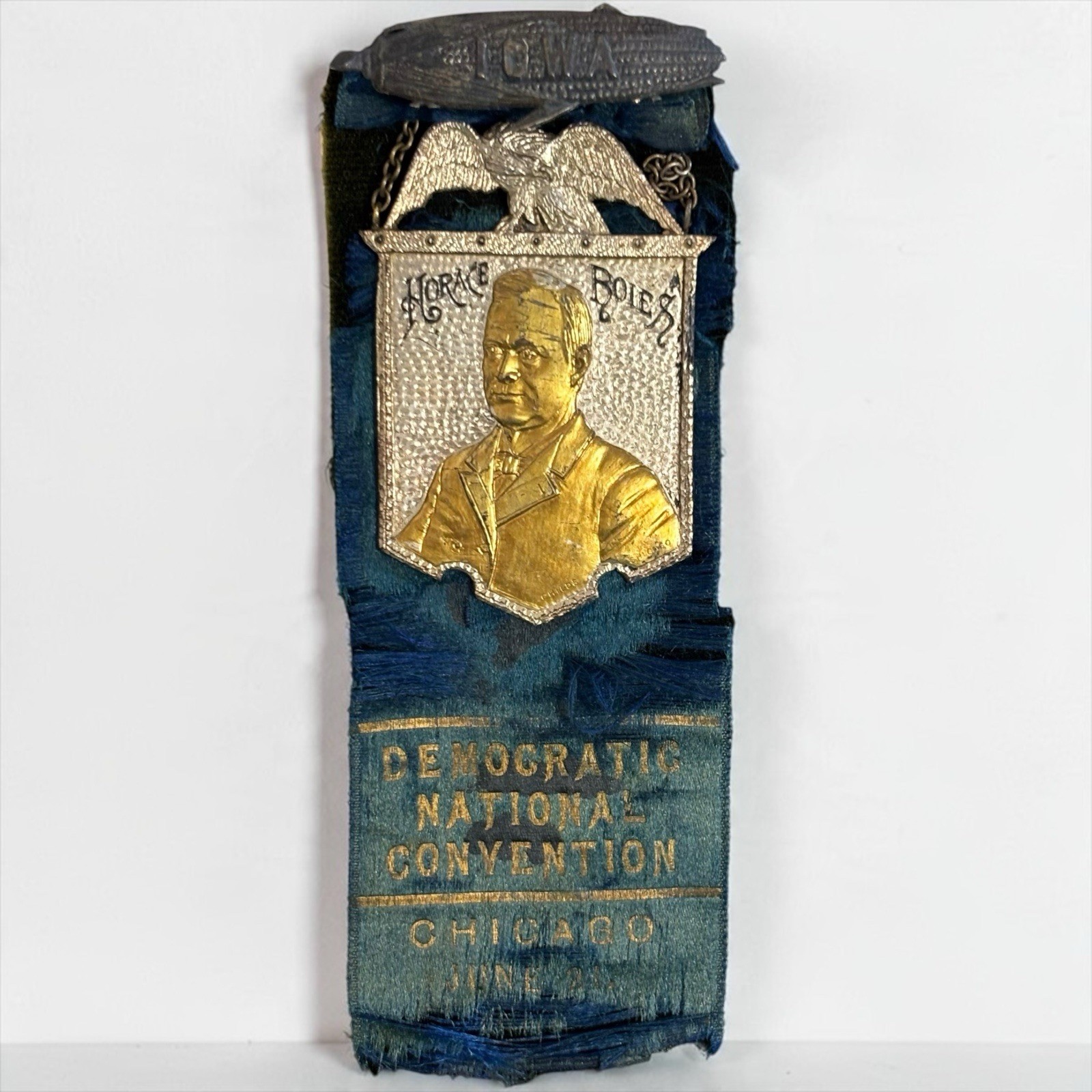 Antique 1896 Horace Boies Iowa Campaign President Pinback Ribbon Medal Button