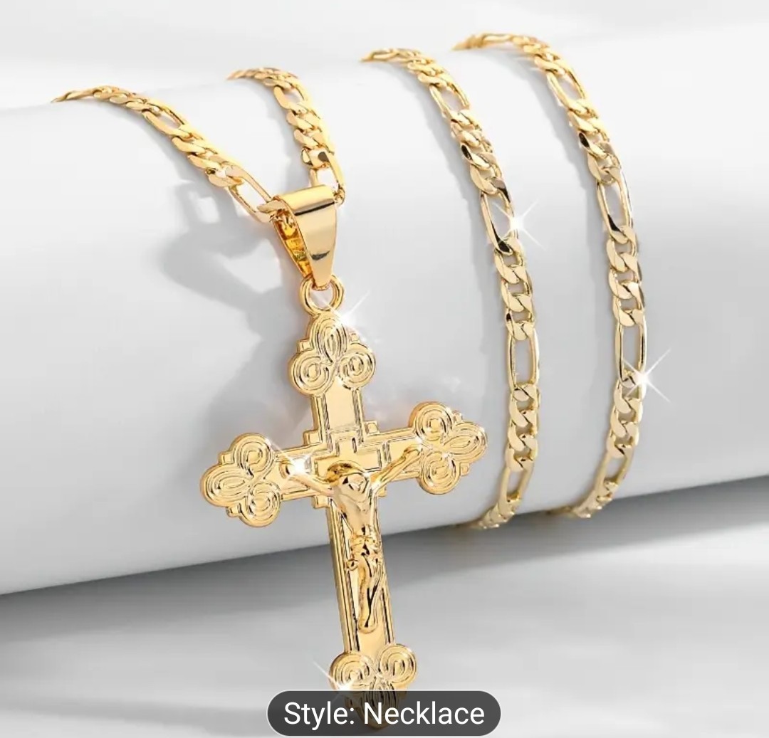 18k Gold Plated Celtic Crusifix cross Armenian Cross Catholic Cross  Chain Large