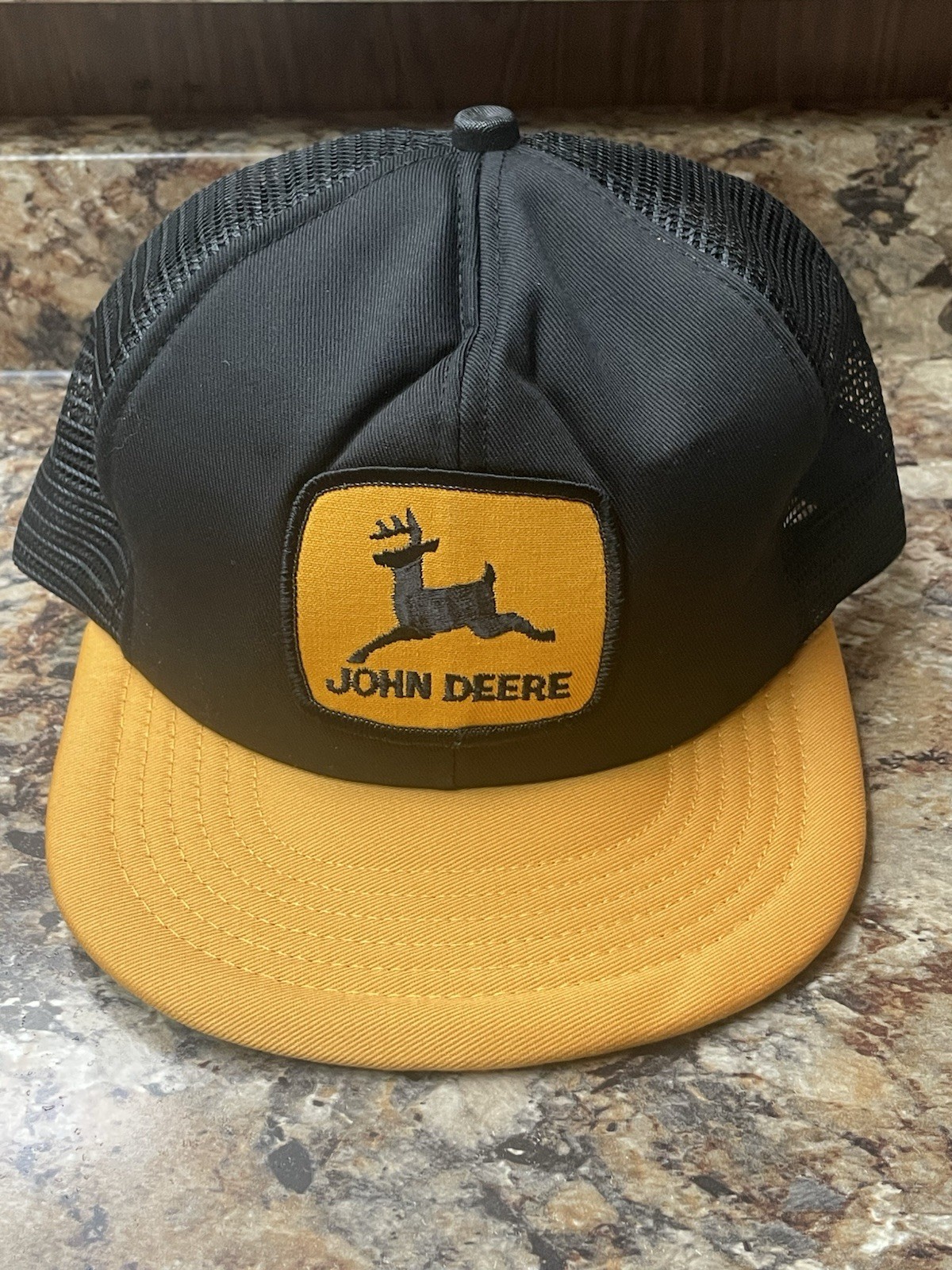 Vintage John Deere Snapback Hat - Black & Yellow - Live Action Sportswear - USA