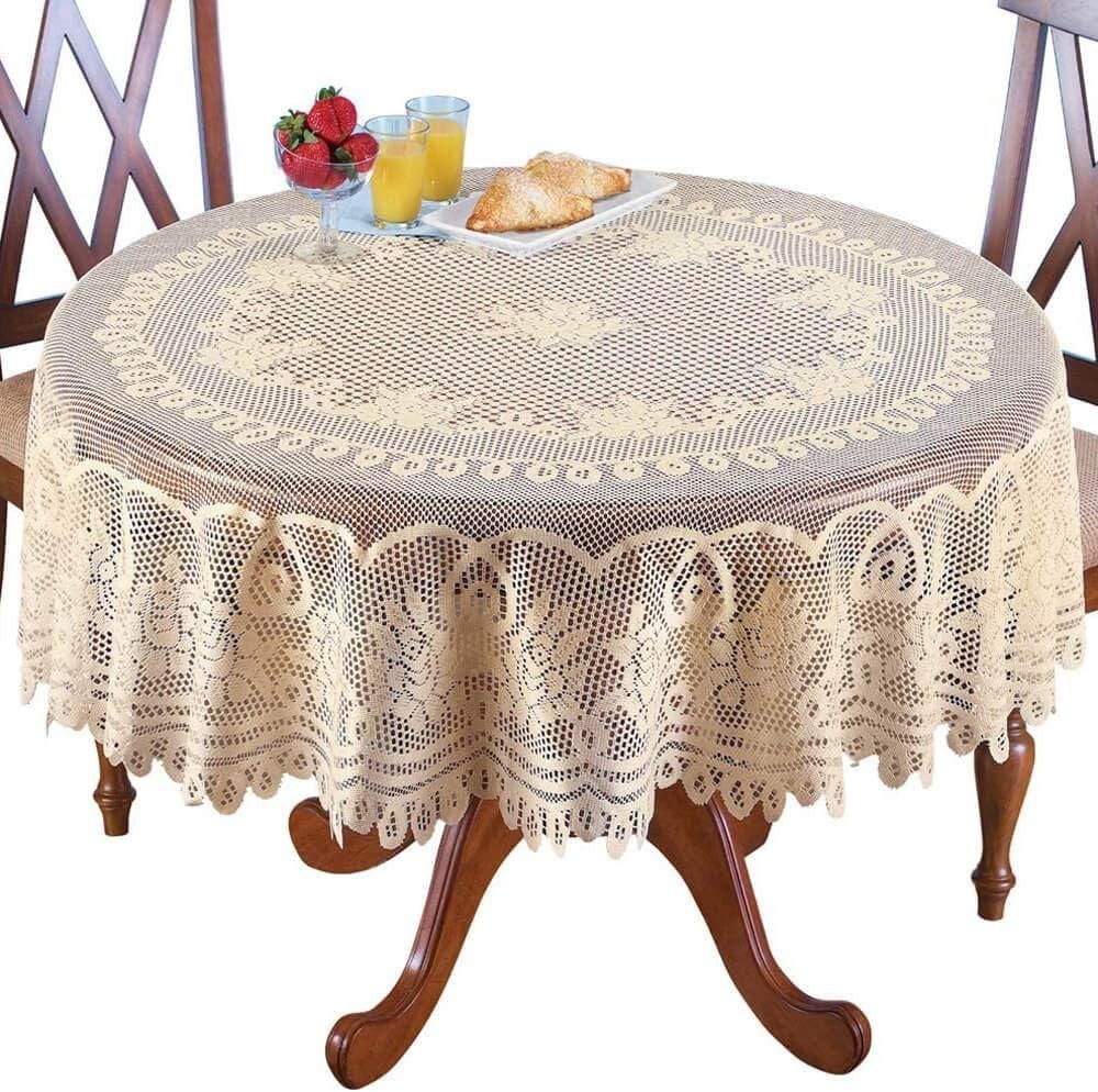 70inch Vintage Embroidered Lace Tablecloth Round Table Cloth Cover Topper Doily