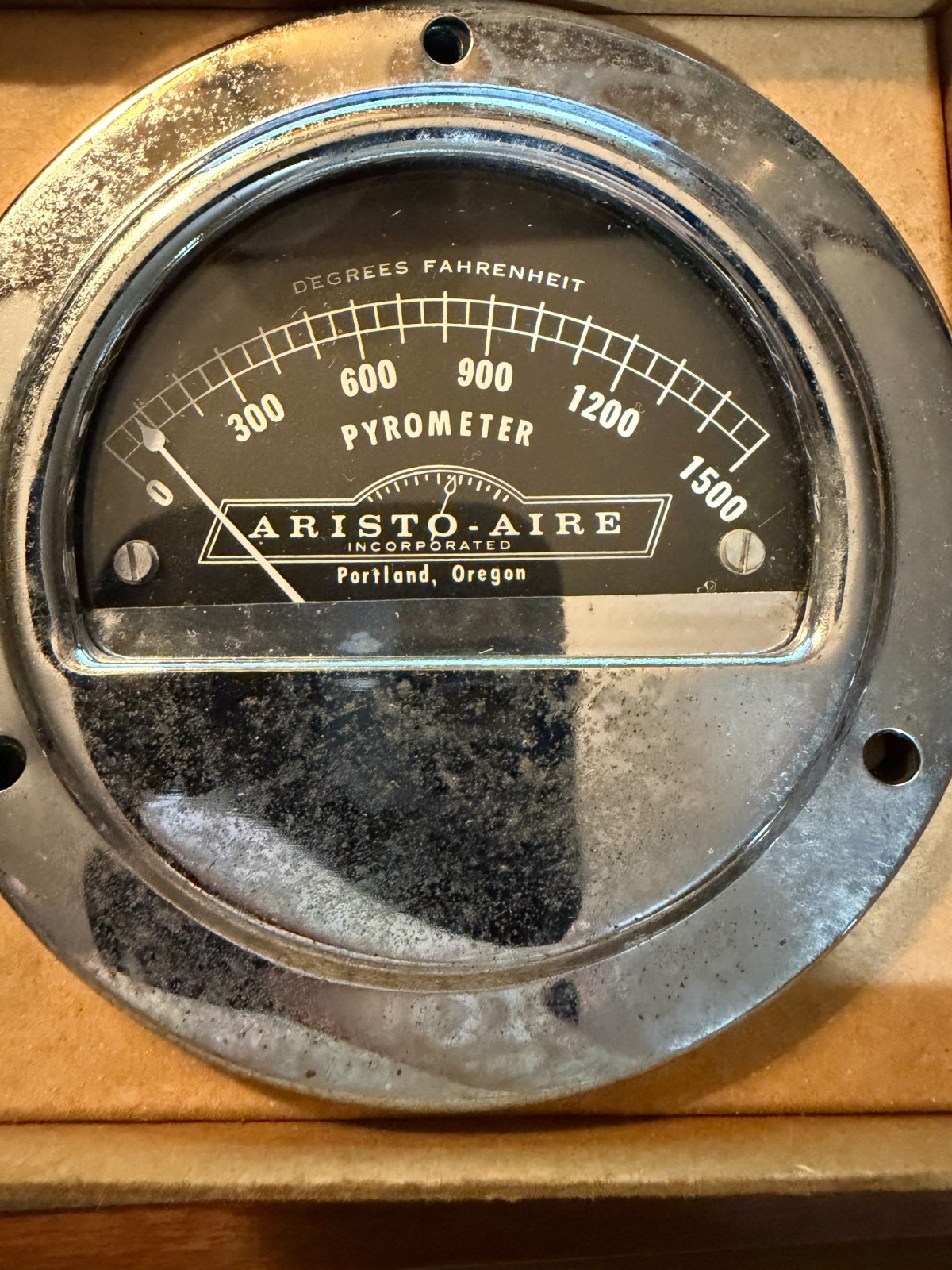 Vintage NOS Aristo-Aire Pyrometer 0-1500°F Gauge - C345J - Bezel, Template & Box