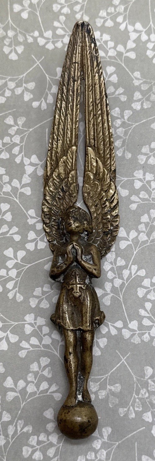Antique Victorian Brass Bronze Angel Page Turner Figure Pre RAPHAELITE Religion