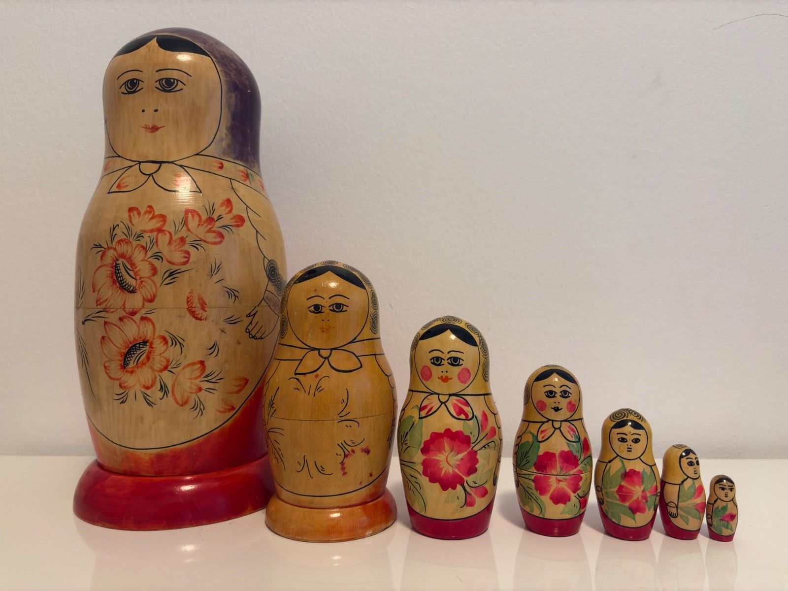 RARE 33cm Vintage Soviet Semyonov Matryoshka 1975 – 7pc Gift Set w/ Export Stamp