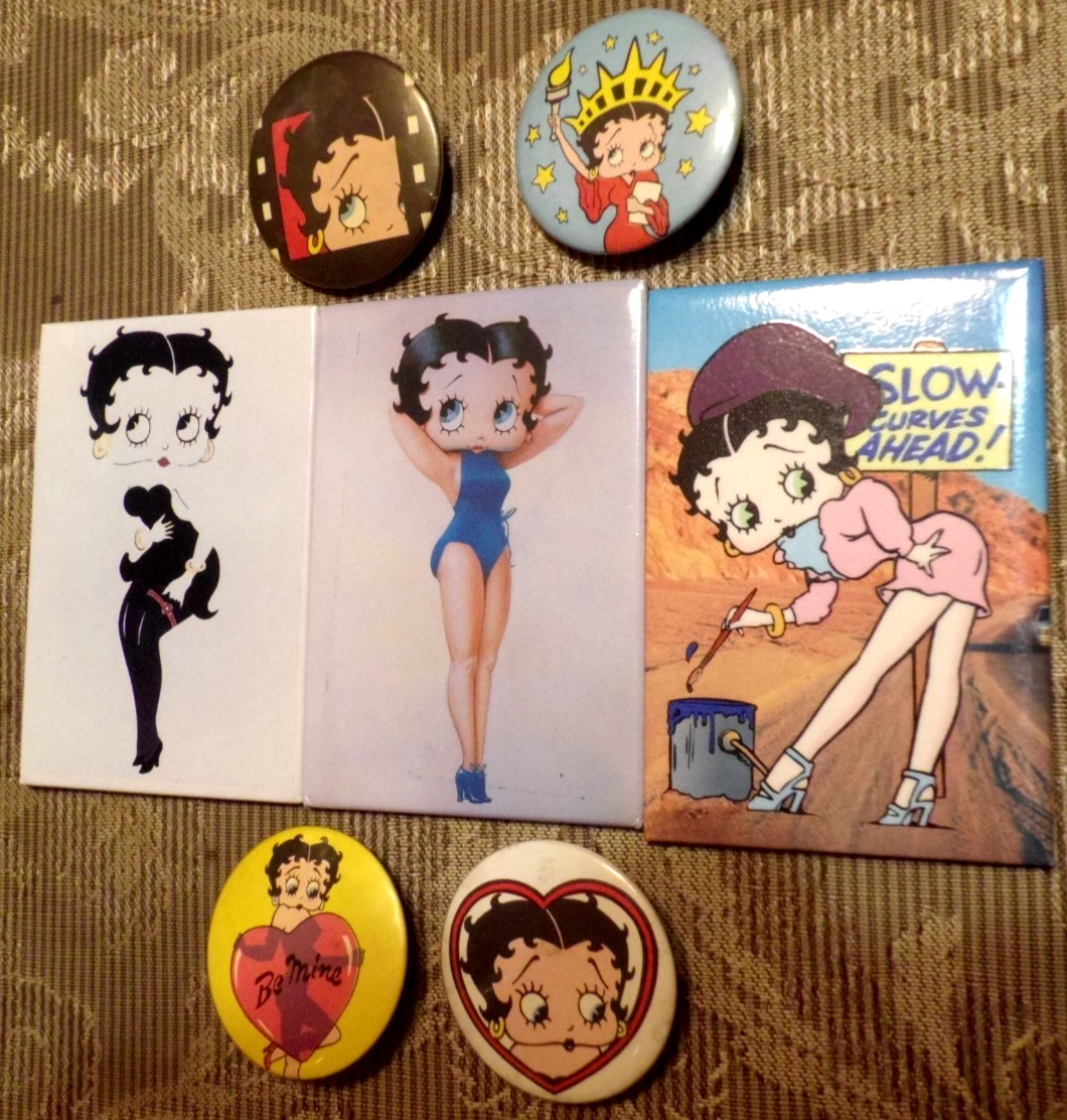 Vintage 1980s-90s  BETTY BOOP  Lot  -  4 pins  & 3  magnets  Fleischer Studios
