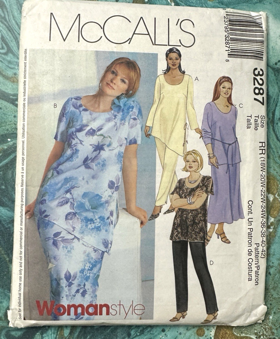 McCalls 3287 Bias Skirt Pants Pull On Top Sizes 18 20 22 24 36 38 40 42 2001 UNC