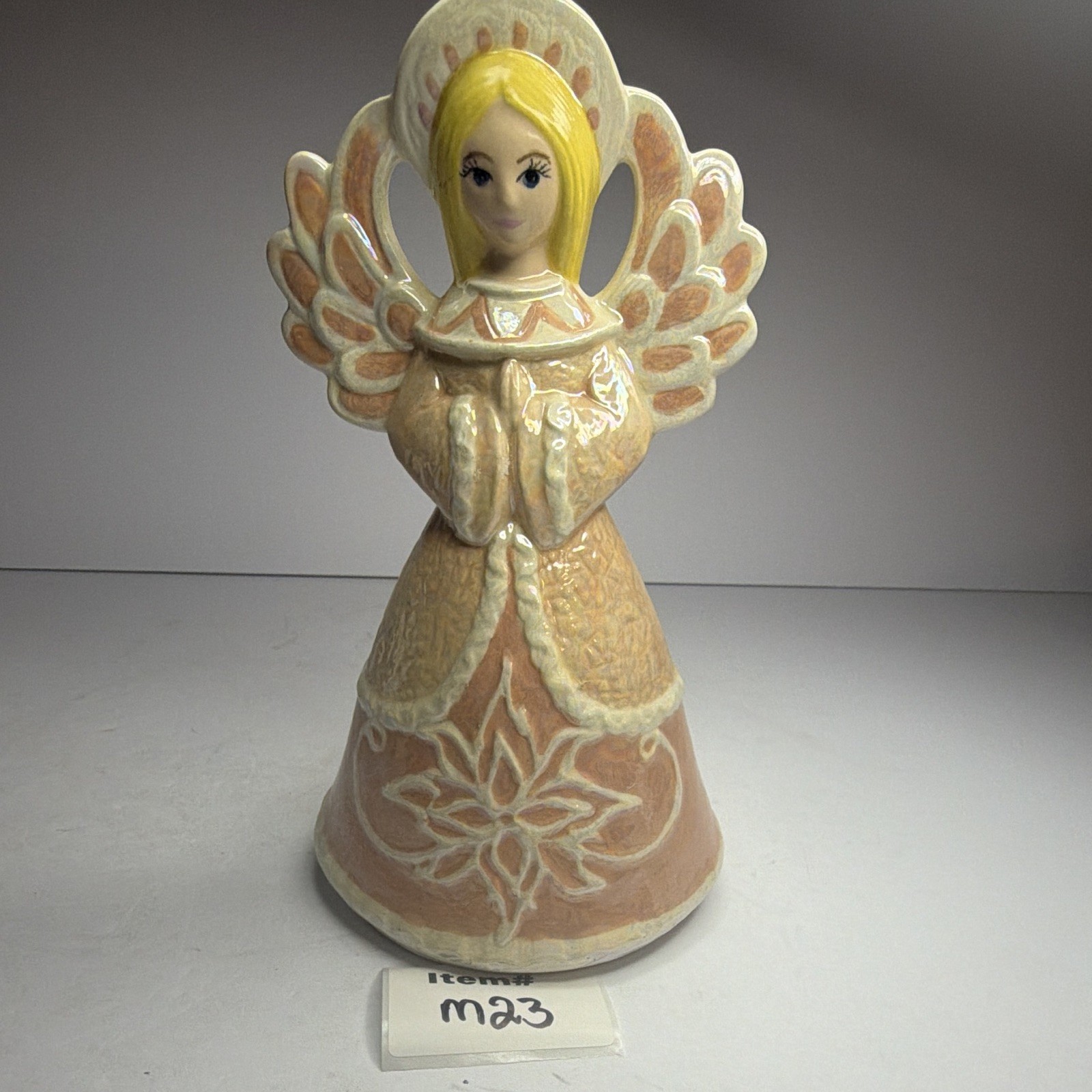 Vintage Hand Painted Ceramic Angel Figurine Retro Christmas Bell 1970s 1980s