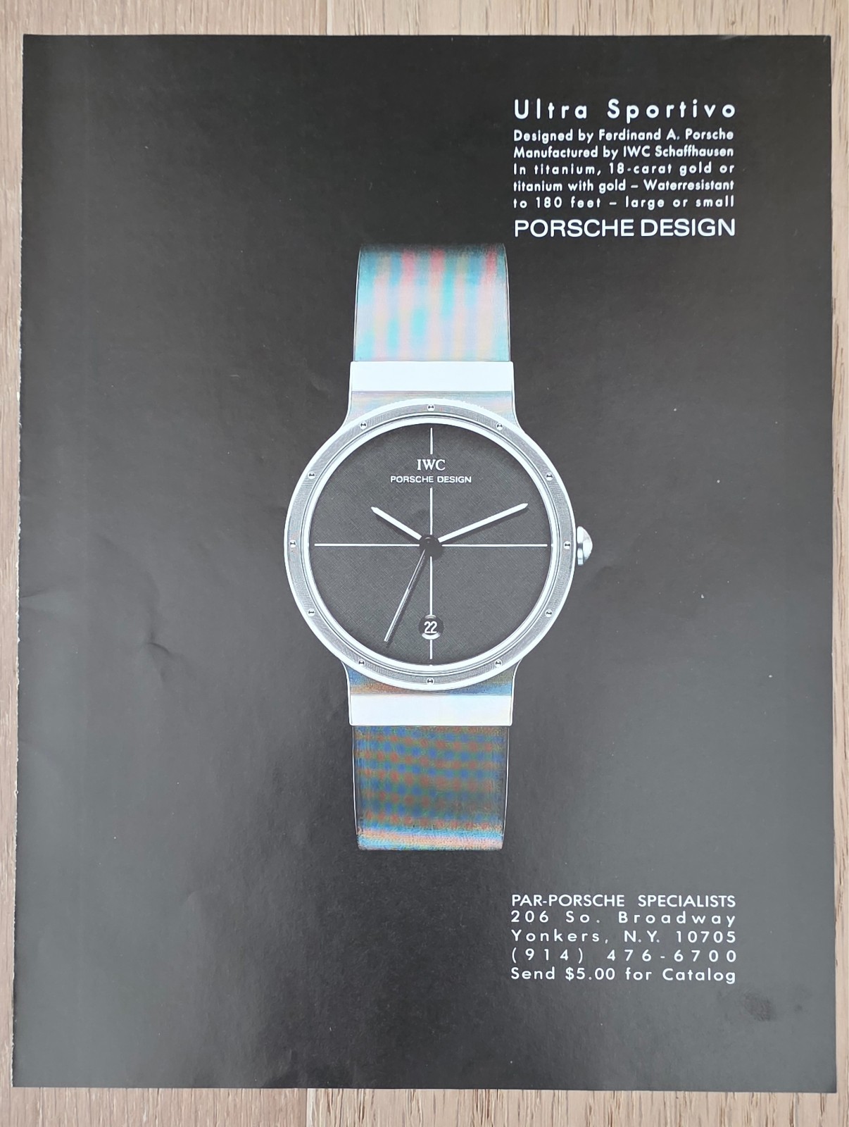 1988 PRINT AD Porsche Design Ultra Sportivo Watch by IWC (Designed by Ferdinand)