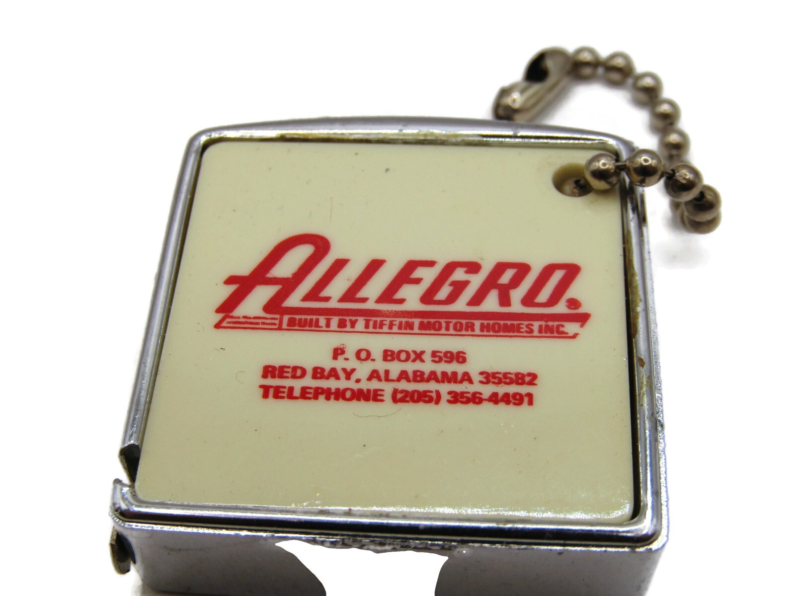 Vintage Allegro Tiffin Motor Homes RV Promo Tape Measure Keychain Red Bay AL