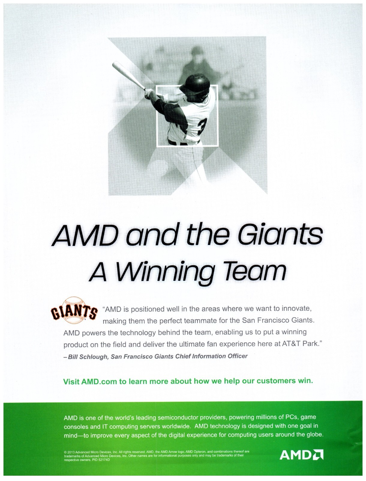 2013 AMD Print Ad, The San Francisco Giants A Winning Team Baseball AT&T Park