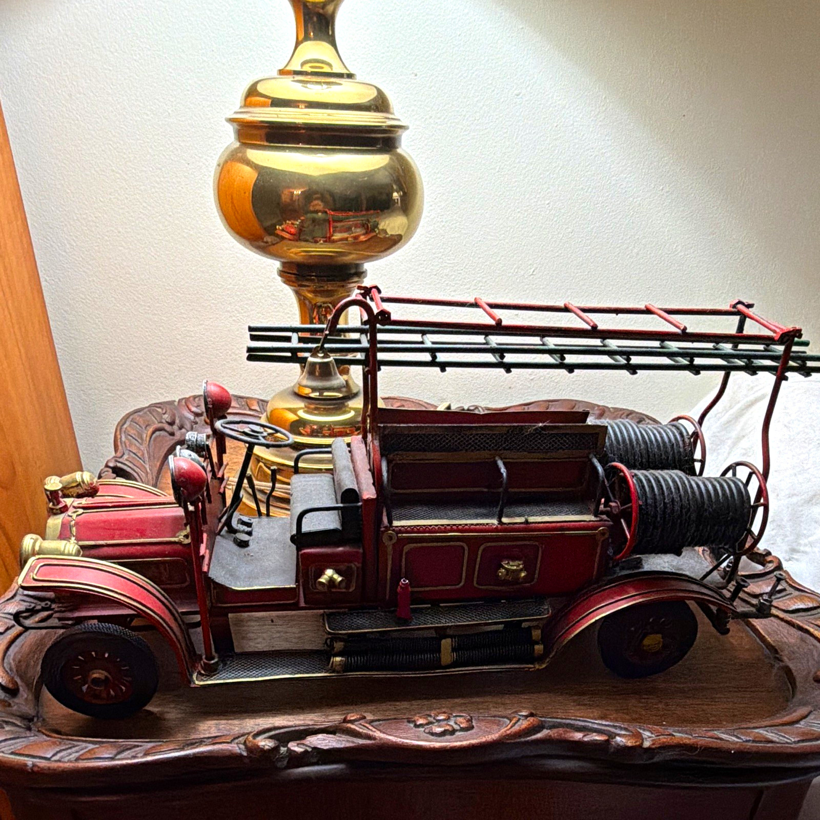 Vintage Style Fire Truck Model w/ Ladder, Bell & Hose Reels, Firefighting
