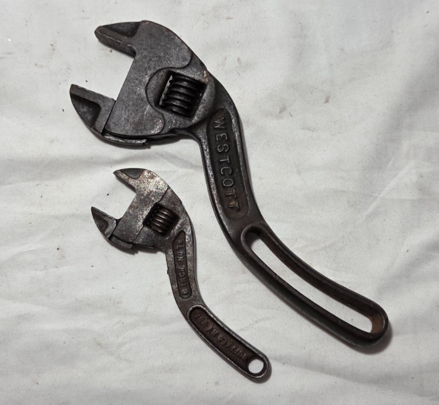 Lot Of 2 Vintage Westcott S Curve Adjustable Wrenches Keystone Mfg, 10 & 6”