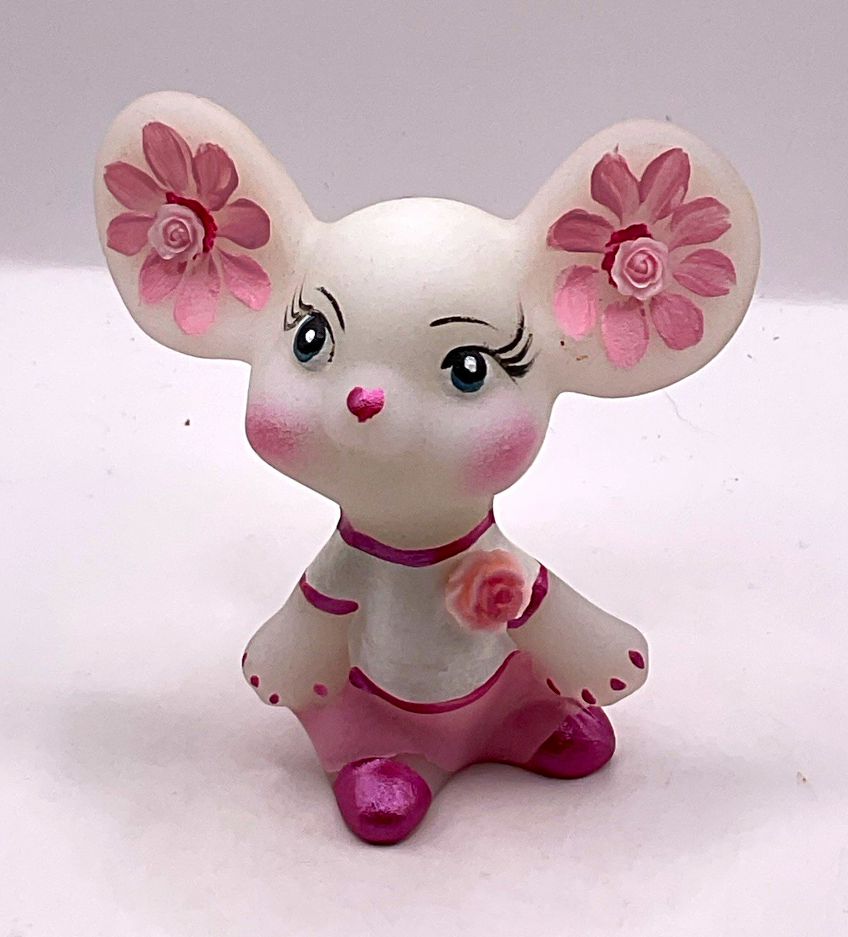 Fenton White Mouse Figurine Hand Painted by Former Fenton Artist OOAK