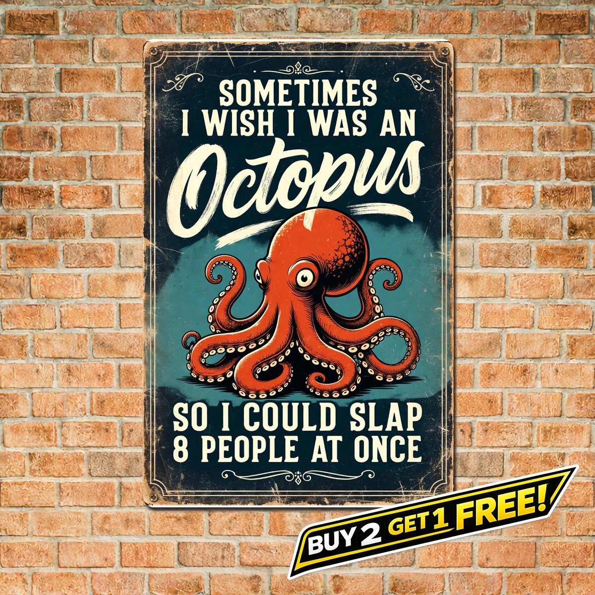 Sometimes I Wish I Octopus 8x12 Sarcastic Tin Sign Funny Sea Life Wall Art