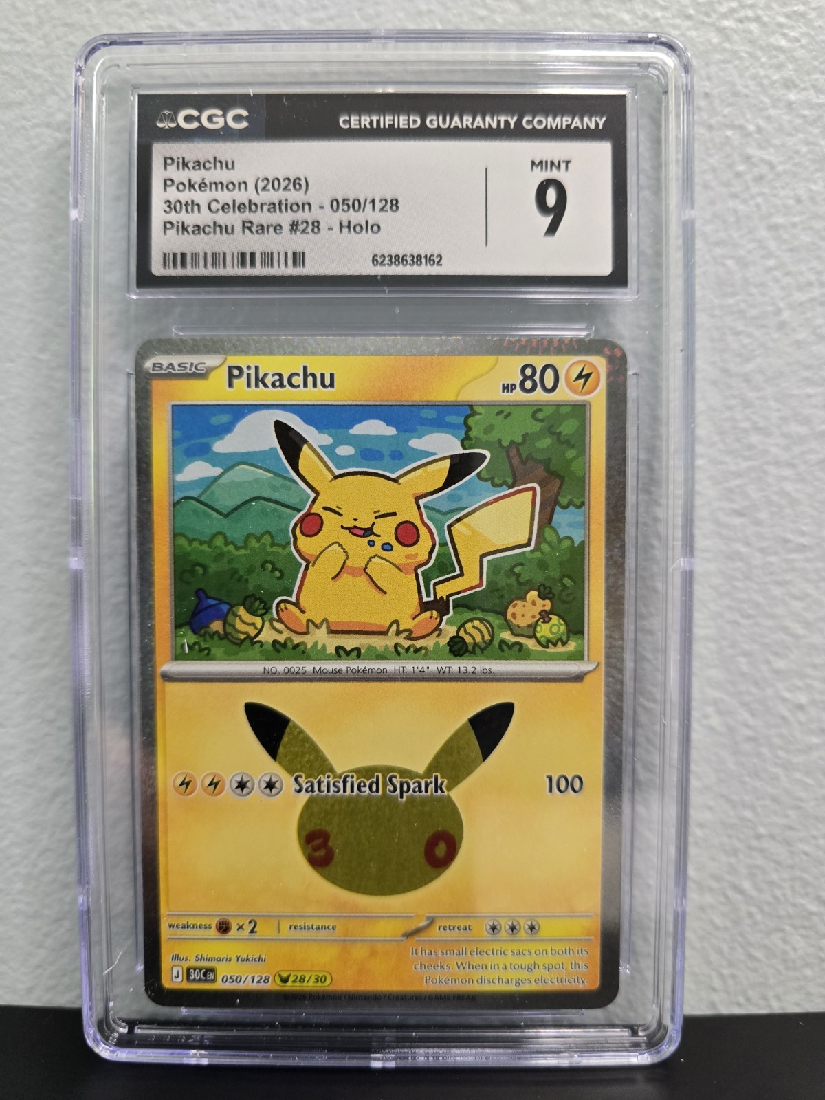 Pikachu 050/128 30th Anniversary Pikachu Rare #28 Holo CGC MINT 9