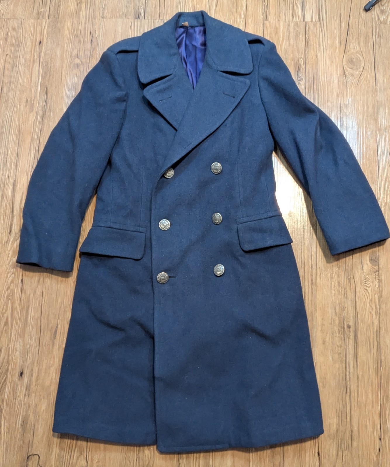 Vintage 1950s US Air Force Blue Navy Overcoat 50s Wool Trench Coat Sz 33 R B38