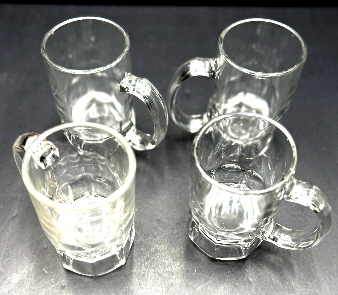 Vintage Federal Glass Mini Beer Mug Shot Glasses Set 4 Manganese UV 365nm