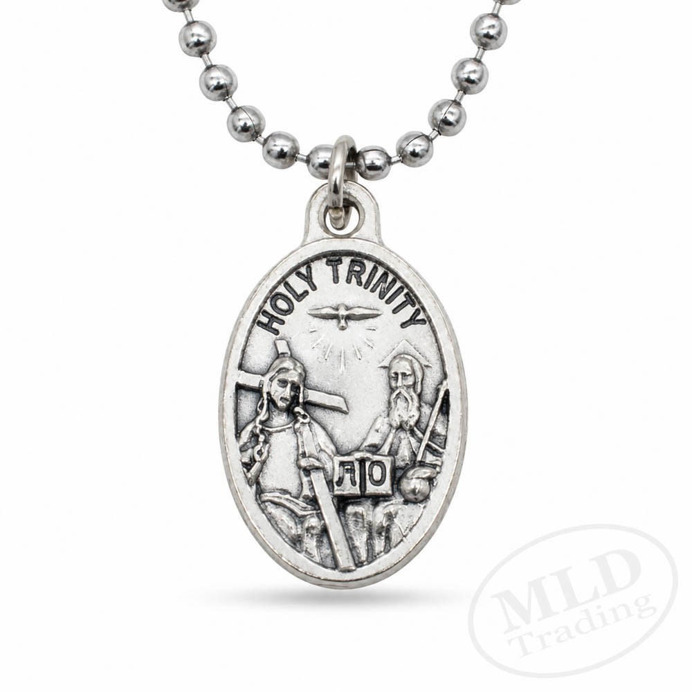 Holy Trinity Medal Pendant Necklace Made in Italy Catholic Prayer 24\