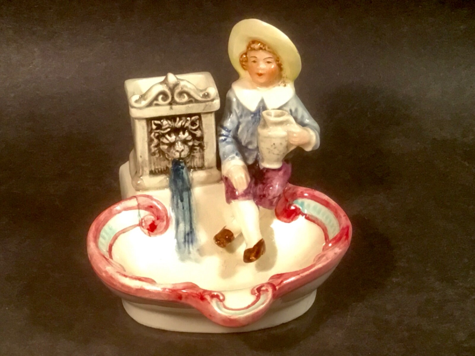 Old/ Rare Antique Majolica Figural Match Holder Safe with Striker c.1800's