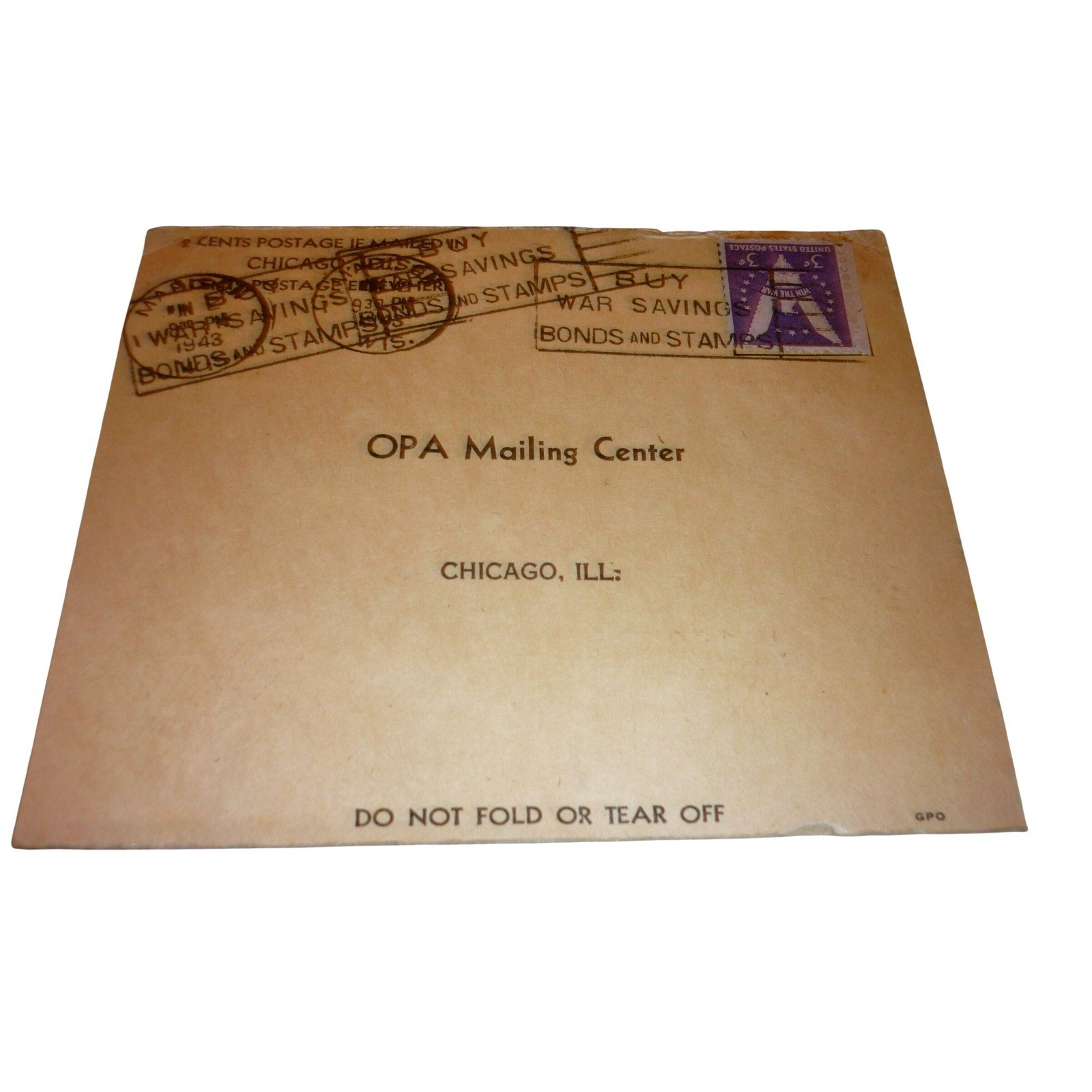Vintage 1943 WWII OPA War Ration Book 3 Application Chicago Postmark Win The War