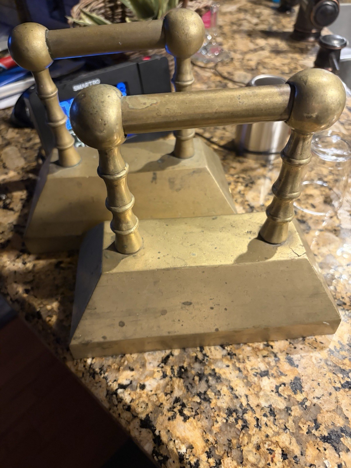 Pair Of Vintage Brass Footman. Great  Patina 2lbs 14.5oz Photos Show The Age