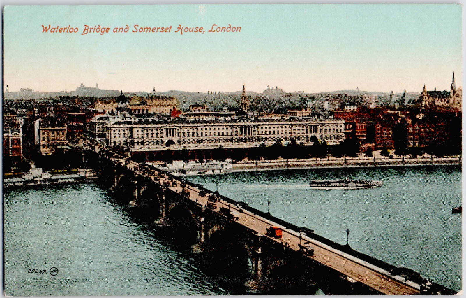 UK England London Waterloo Bridge Somerset House Thames River View 1910 Postcard