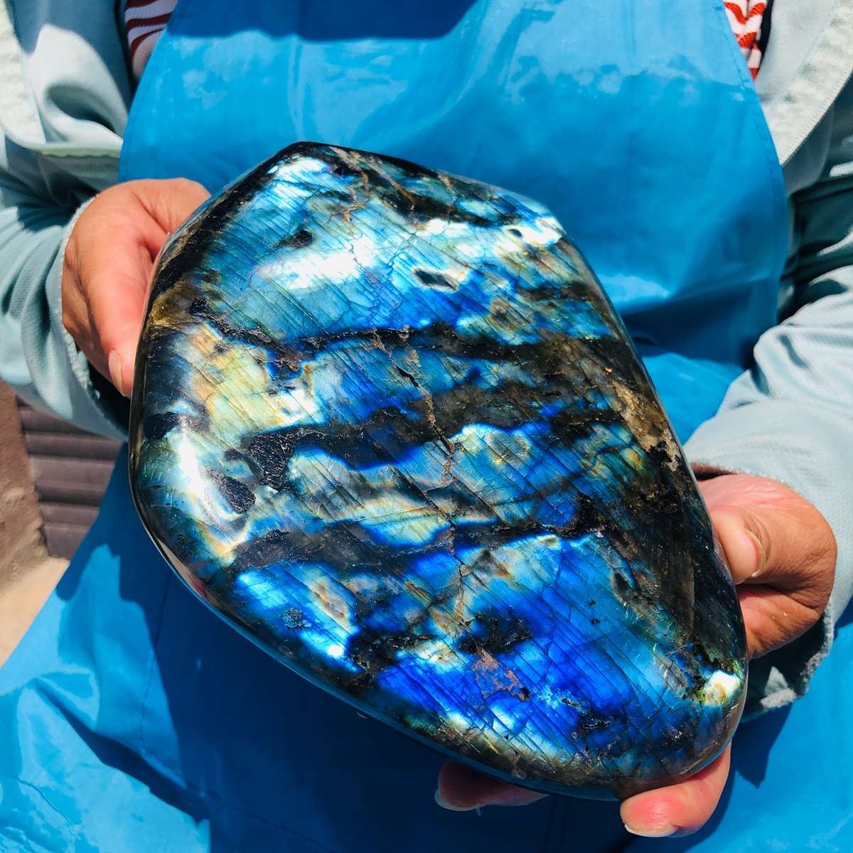 7.32LB Natural Labradorite Blue Quartz Crystal Polished Healing Sample 6446