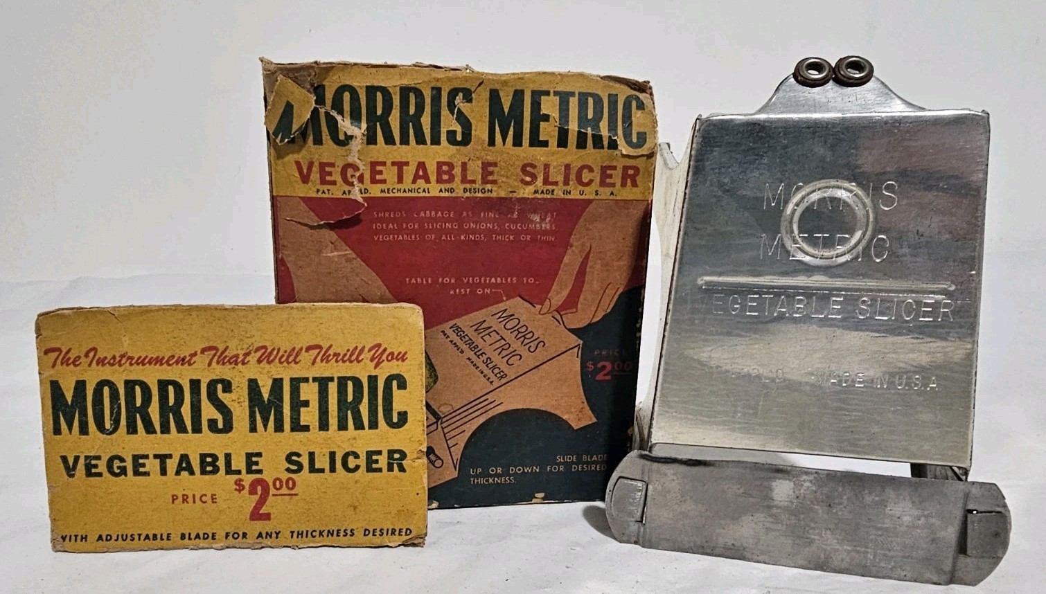 Vintage Morris Metric Vegetable Slicer With Box & Internal Spacer Made In USA