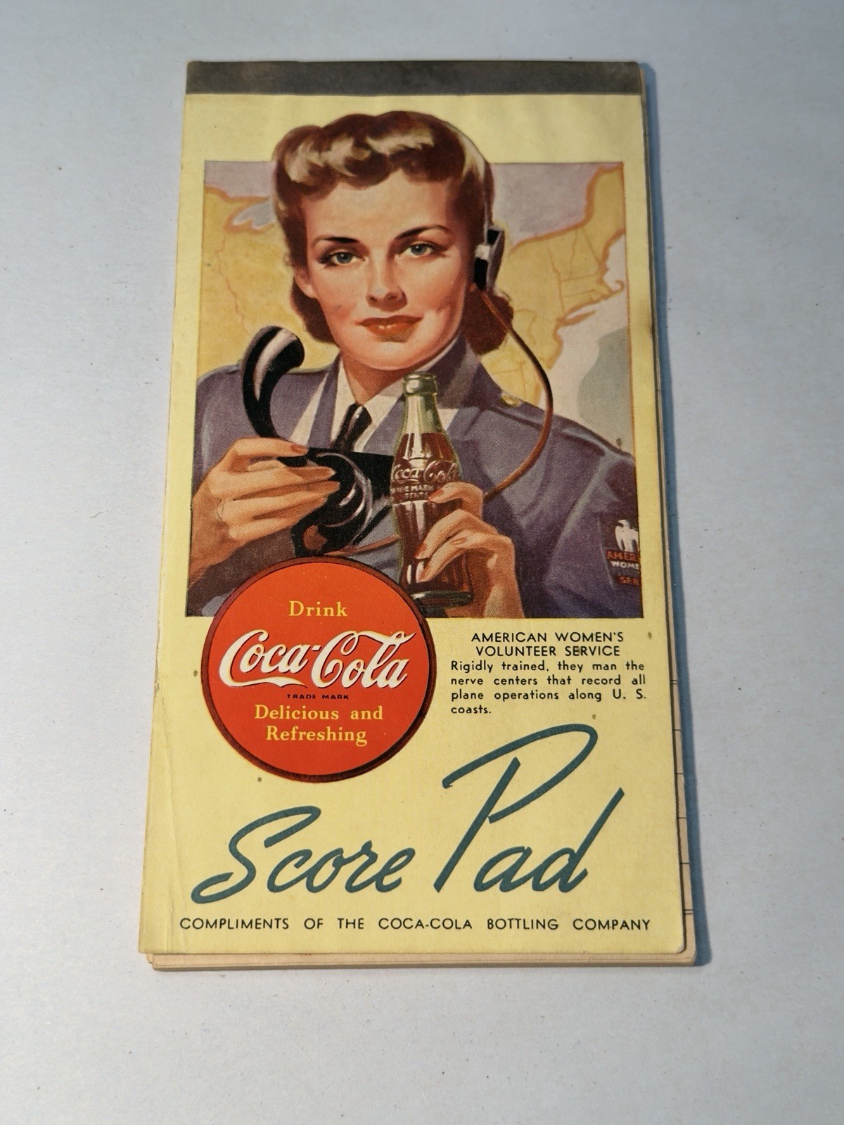 Vintage 1940's Coca-Cola Advertising Premium Bridge Score Pad U.S. Army Nurse