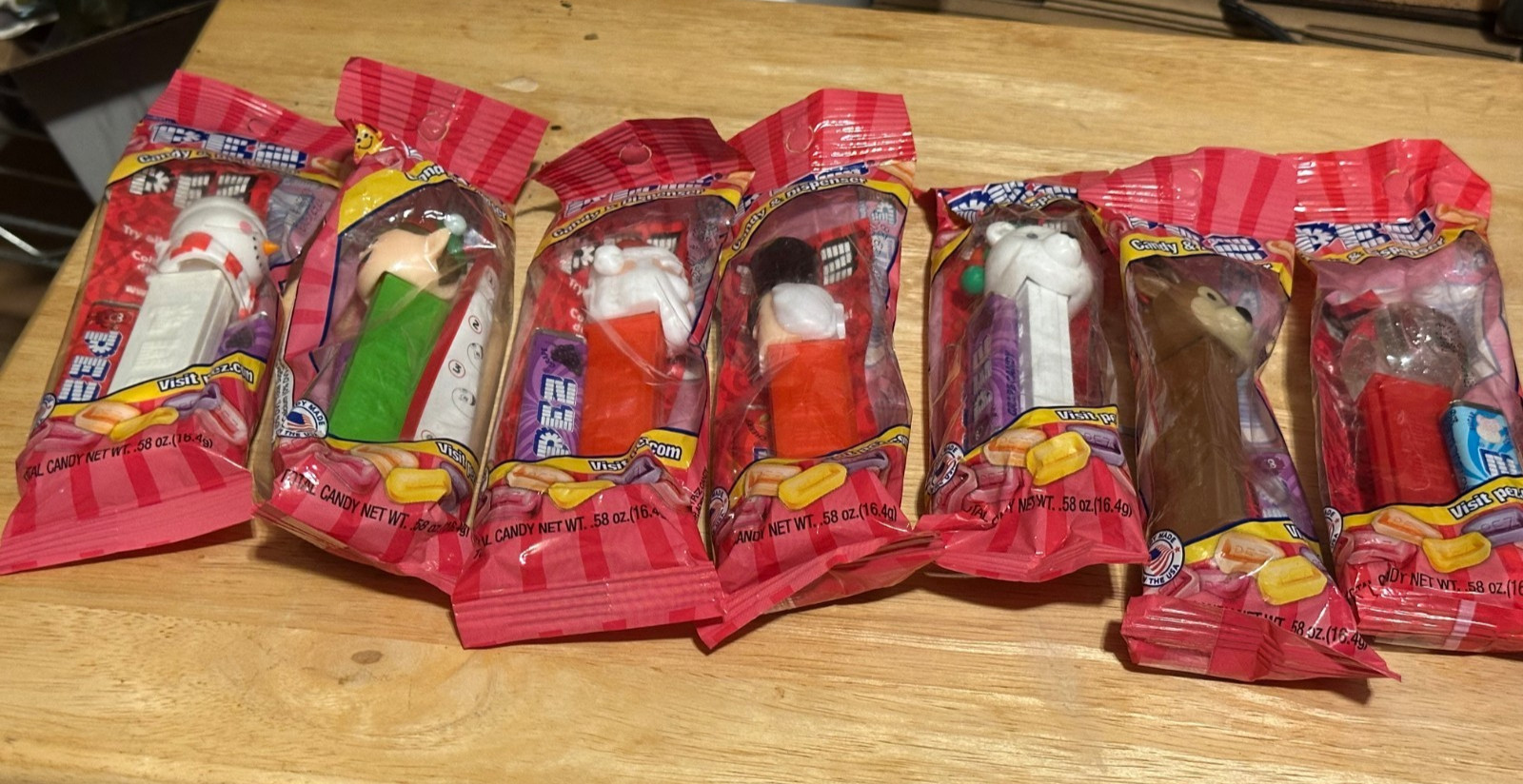 7 Different Christmas Pez Dispensers with Candy New in Bags Unopened