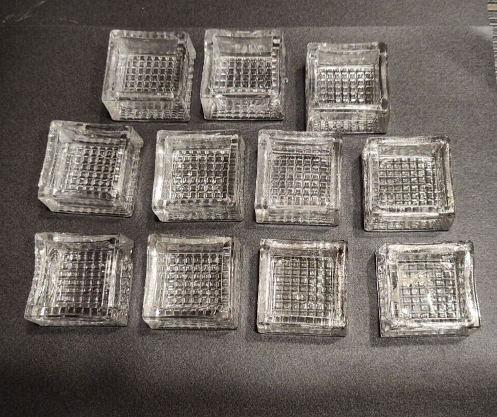 Atq EAPG Square Waffle Bottom Stamped Glass Salt Cellars Set of 11. Early 1900’s