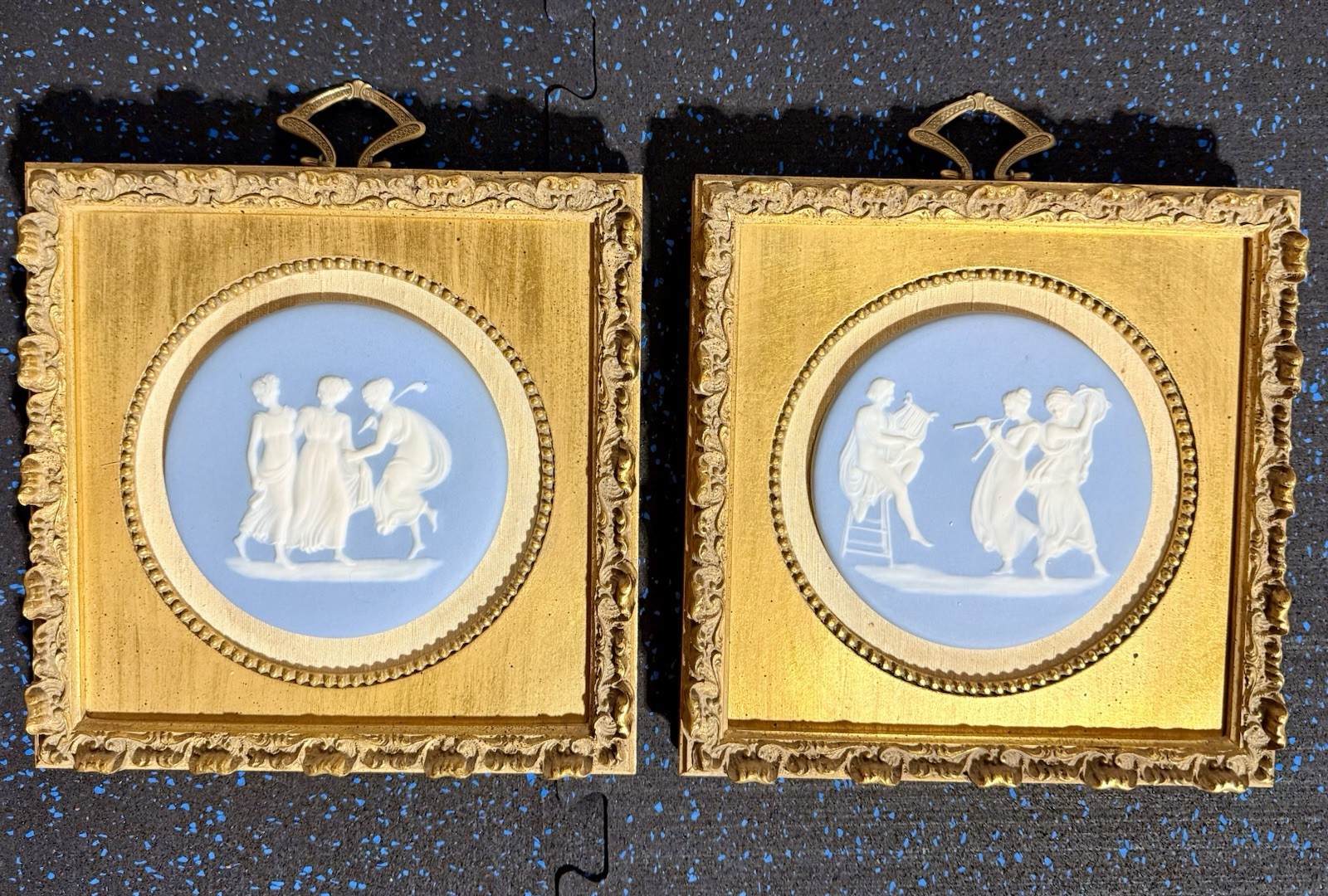 Pair Vintage Limoges Cameo Plaques Sungott France Style 627 Gilt Frames 9”