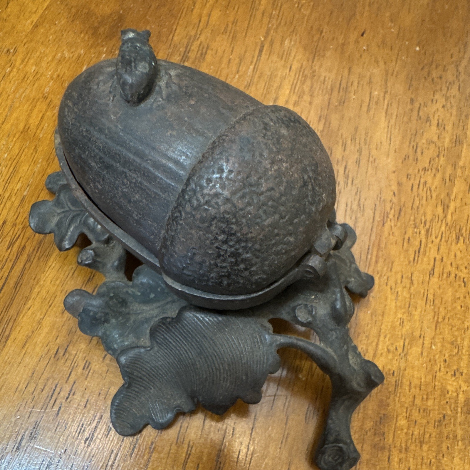 Antique 19thC German EGZimmermann Hanau Cast Iron Acorn Beetle Trinket Stamp Box