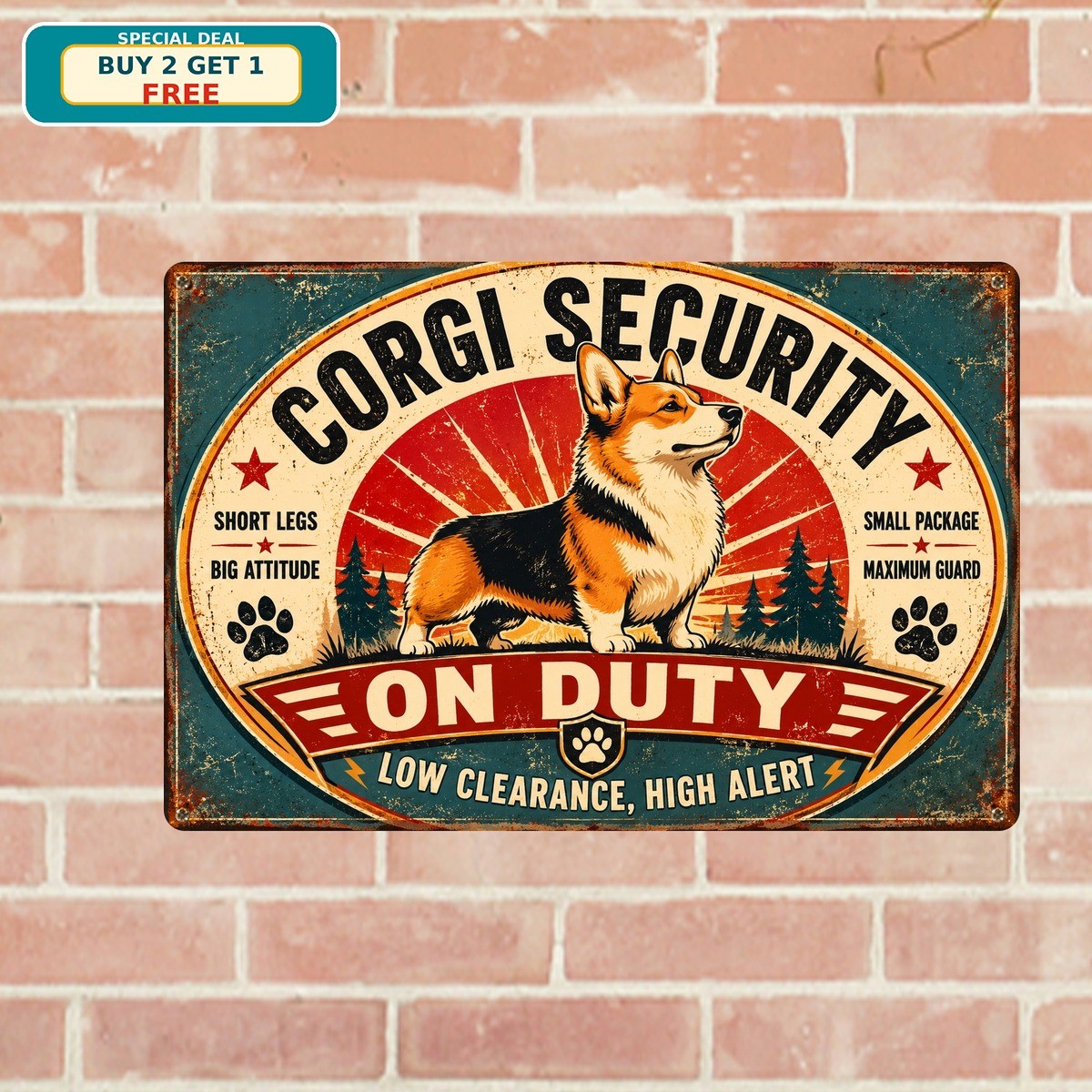 Property Protected by Security Corgi Dog Guard Animal Warning Metal Sign 8x12