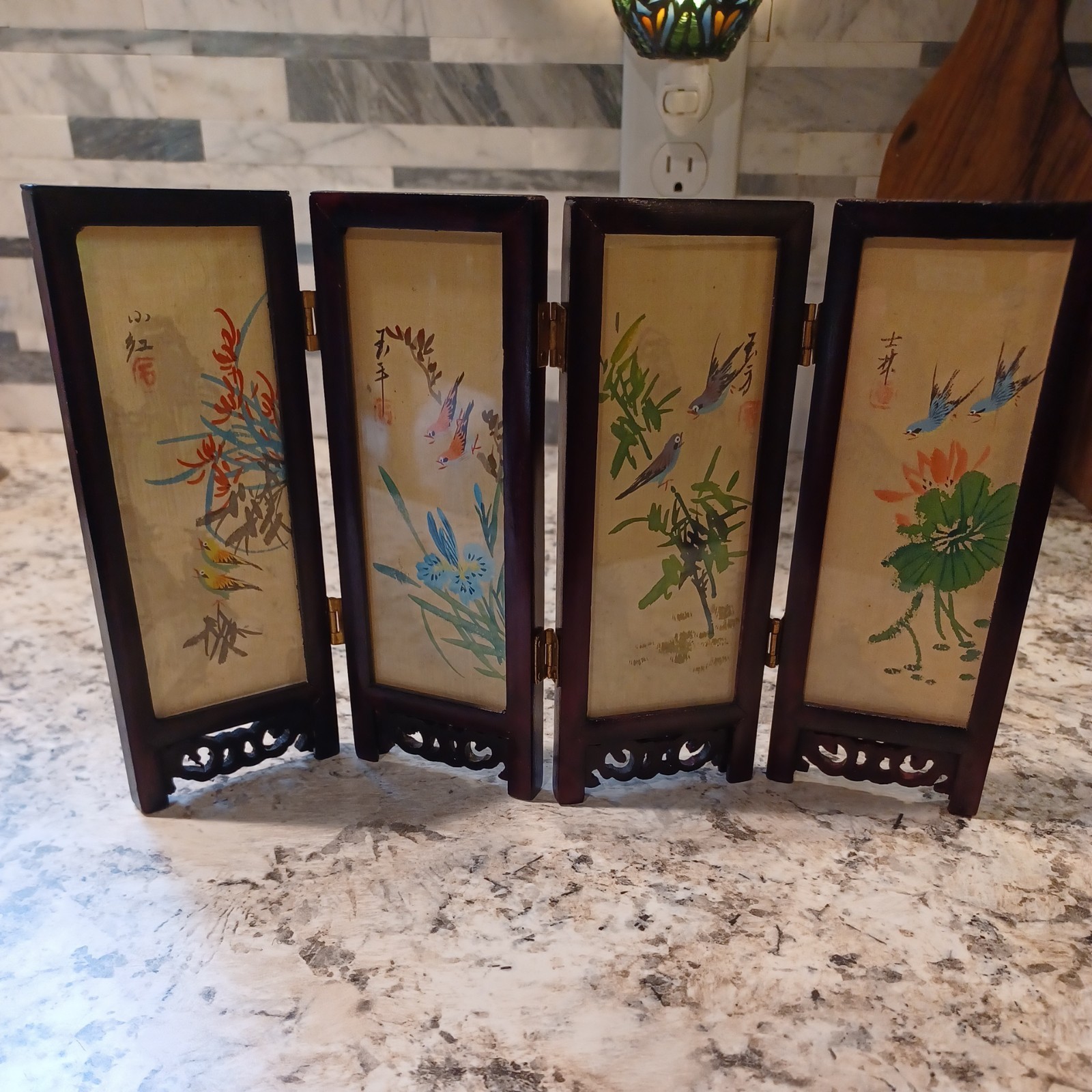 VTG Tabletop Miniature Pingfeng Chinese Folding Glass Screen 6.5\